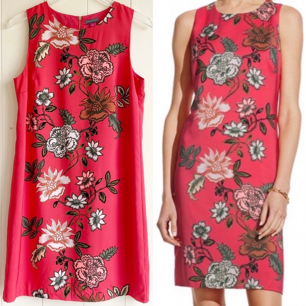 Vince Camuto Coral Floral Shift Dress Size 6